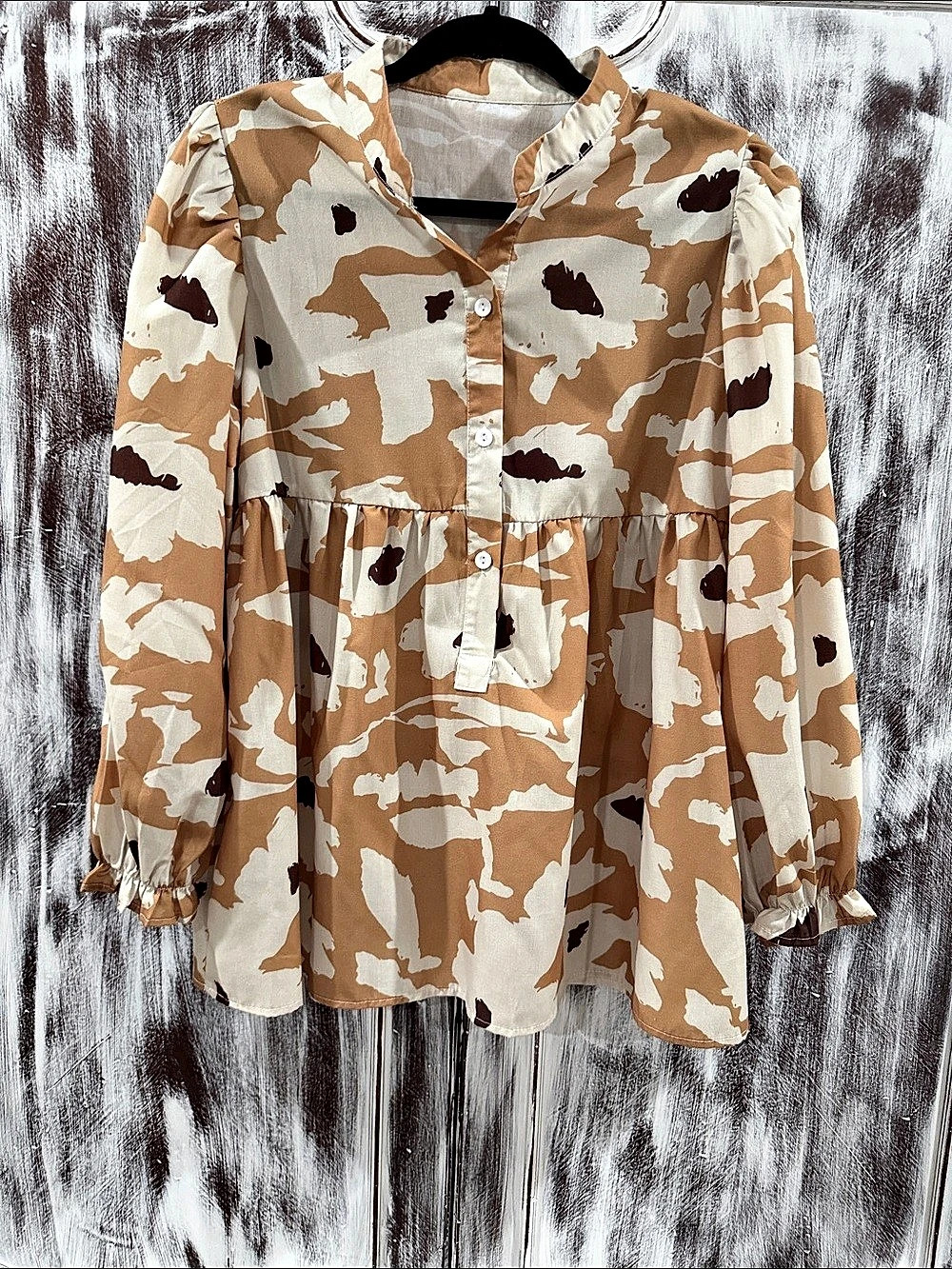 Women's Camo Print Button Front Blouse